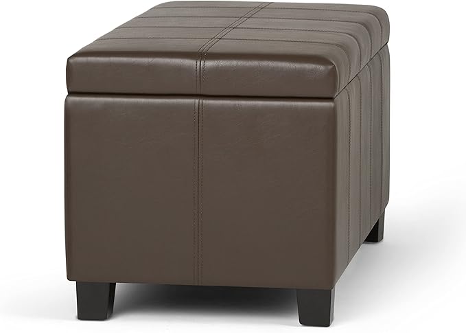 SIMPLIHOME Dover 36 inch Wide Contemporary Rectangle Storage Ottoman Bench in Chocolate Brown Vegan Faux Leather, Assembled, For the Living Room, Entryway and Family Room