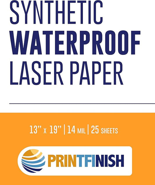 Printfinish Synthetic Laser Paper | 13x19 Weatherproof Copy Paper | 305mm x 457mm 14 Mil Tear Resistant Printer Paper | Superior Laser Image Quality | Ideal for Full-Colour Prints (Box of 25)