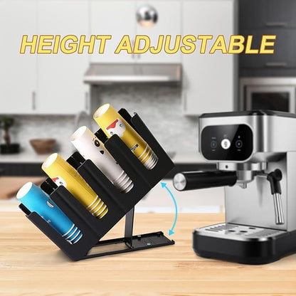 Clivia Pack of 2 Commercial Cup and Lid Holder, Coffee Cup Dispenser Organizer,Paper Cup Holder,Collapsible Design,4 Compartment Countertop Cup and Lid Organizer, Color Black