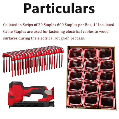 1" Insulated Cable Staple Mnm1-320 Fits for Milwau-kee M-12 Cable Stapler Gun, Fit Milwau-kee M-12 Cable Staples Fastening Electrical Cables to Wood Surfaces