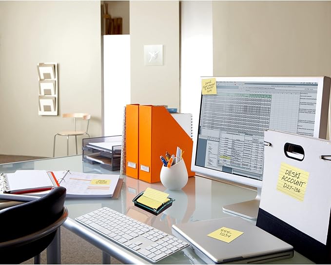 Post-it Note Dispenser, Sticky Note Holder, Black Base, Clear Top, Includes 50 Sheets of 3 in x 3 in Canary Yellow Pop-Up Notes, Classroom or Office Supplies