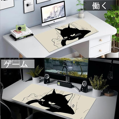 Gaming Mouse Pad XXL Extended Anime Mouse Pad 31.5x15.7inch, Large Cute Kawaii Big Computer Mouse Mat Desk Pad with Non-Slip Rubber Base and Stitched Edge for Home Office-Black Cat