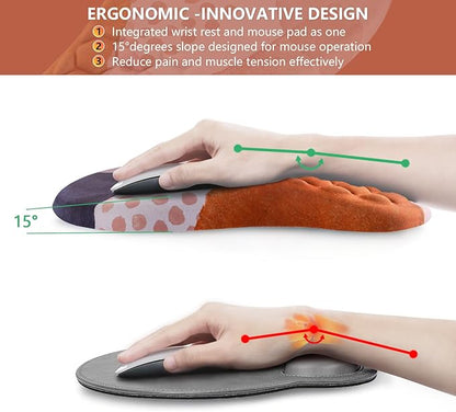 Mouse Pad Wrist Support, Ergonomic Mouse Pad with Wrist Rest, Comfortable Computer Mouse Pad for Laptop, Pain Relief Mousepad with Non-Slip PU Base Boho