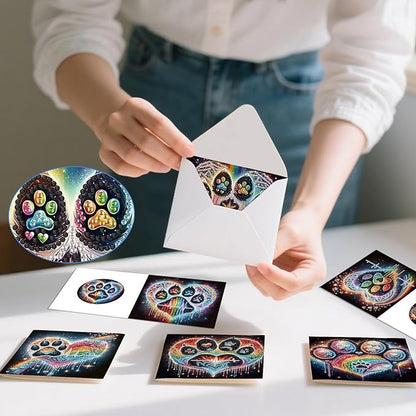 jinglinhh 12pcs Diamond Art Painting Dog Paws Greeting Cards with Envelopes, DIY Card Making Kits for Adults, Diamond Art Christmas Cards for Birthday Holiday Postcards Craft Gifts