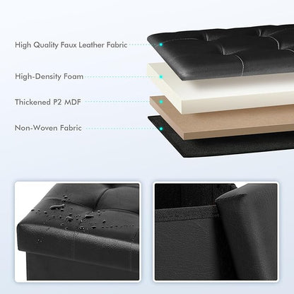B FSOBEIIALEO Storage Ottoman Small Cube, Foot Rest Seat Faux Leather Dorm Room Ottoman Black 12.6"X12.6"X12.6" (2 Pack)