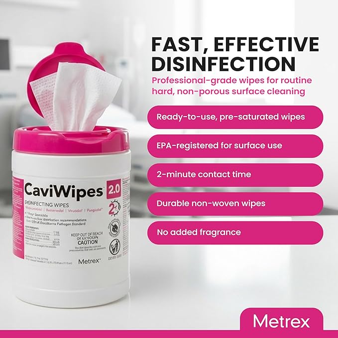Metrex CaviWipes 2.0 Surface Disinfectant Towelettes – Durable Non-Woven Disinfecting Wipes for Hard, Non-Porous Surfaces in Healthcare & Clinical Setting – 160 Wipes per Canister (Pack of 1)
