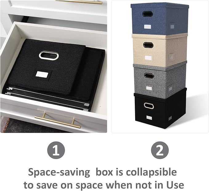 File Organizer Collapsible Storage Box for Office File Box with Lids Document Organizer for Office and Home Easy Slide Durable Hanging File Box (Black)