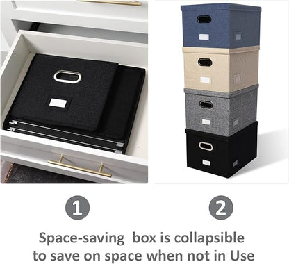 File Organizer Collapsible Storage Box for Office File Box with Lids Document Organizer for Office and Home Easy Slide Durable Hanging File Box (Black)