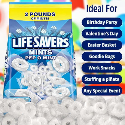 Pep O Mint Hard Candy, 2lb Pack of Mints Bulk, Perfect for Sharing, Gifting, Weddings and Special Events, Classic Peppermint Individually Wrapped with a Cool, Refreshing Taste