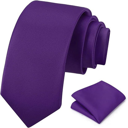 PenSee Men's Tie Set Solid Pure Color 3.15" (8CM) Classic Formal Plain Necktie and Pocket Square Set For Men