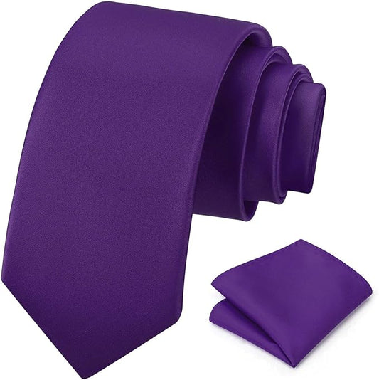 PenSee Men's Tie Set Solid Pure Color 3.15" (8CM) Classic Formal Plain Necktie and Pocket Square Set For Men