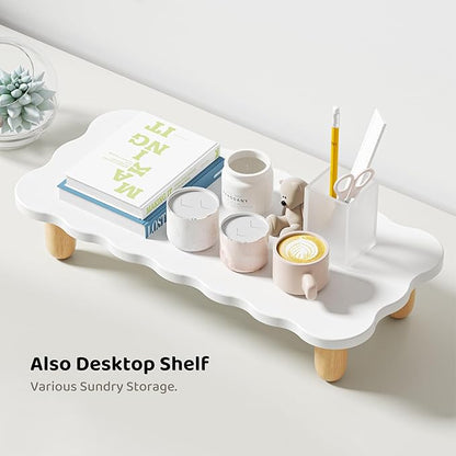 Monitor Stand Riser, Cookie-Shaped Sturdy Wood Computer Monitor Stand for Desk, Ergonomic Desk Stand, Multi-Purpose Desktop Organizer Riser for Computer, Laptop, Printer, TV,White