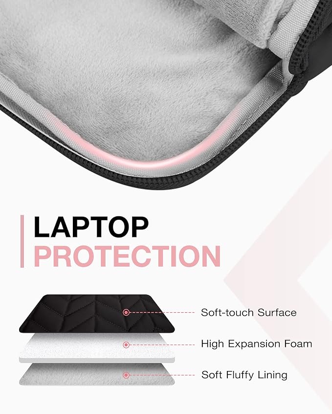 BAGSMART 15-16 inch Laptop Case with Handle, Puffy Padded Sleeve Compatible for MacBook Air 15.6 inch, MacBook pro 16 inch, Dell, HP Computers