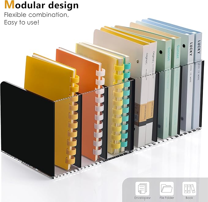 SANRUI Black Acrylic Magazine File Holder, 3 Vertical Compartments Desktap Organizer Folder Rack Workspace Document Sorters, Bookend File Office Accessories Organization Storage