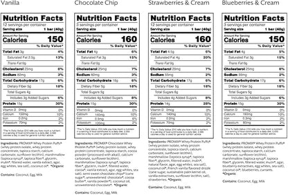 ProMix Nutrition Protein Puff Bars - Variety Pack - Vanilla, Chocolate, Strawberry, Blueberry - Marshmallow Crispy Treat - High Protein & Low Calorie - 12 Bars