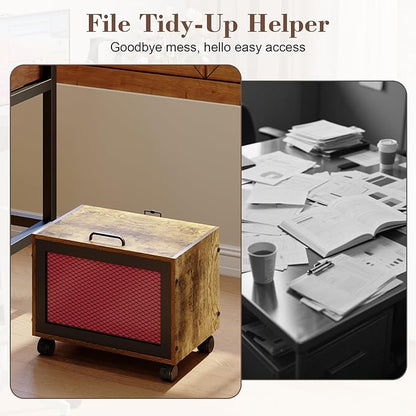 Rolling File Cabinet with Lid, Hanging File Organizer Box with Wheels for Home Office, Under Desk Small Filing Cabinet, Single Drawer Mobile Document Storage Basket for Letter and Legal Size