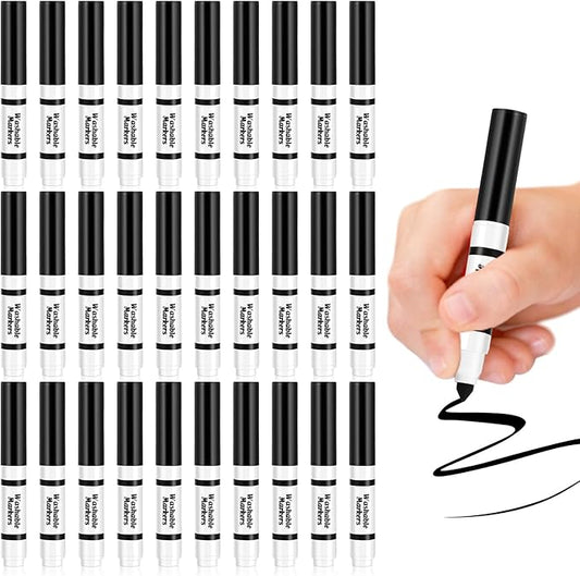 Janlaugh 30 Pcs Mini Washable Markers Bulk Broad Line Conical Tip Washable Mark Pen Set Short Coloring Paint Pen for Kid Art Projects Teacher Student Toddler Party Favors Classroom, Ages 6+(Black)