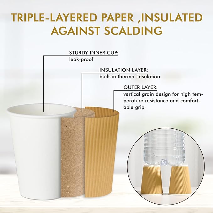 500 Pack 12 oz Coffee Cups, Insulated Ripple Wall Hot Coffee Cups for Home, Office, Hotel, Meetings, Parties