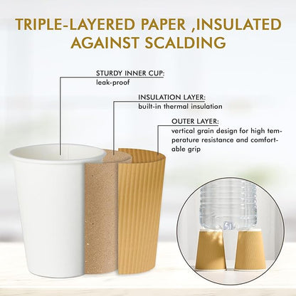 500 Pack 12 oz Coffee Cups, Insulated Ripple Wall Hot Coffee Cups for Home, Office, Hotel, Meetings, Parties