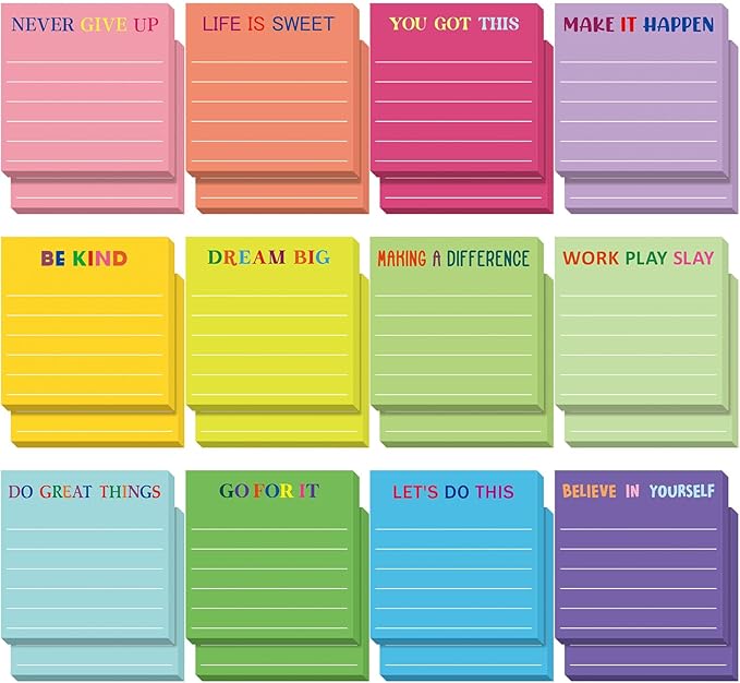 Yinder 12 Pcs Employee Appreciation Sticky Notes Xmas Gift Bulk Motivation Note Pads Mini Inspirational Note Gift for Teacher Nurse Staff Coworker Office Supply 3 x 3'' (Motivational,Dark Color)