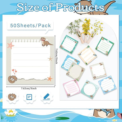 Otter Sticky Notes Gifts, 9 Pack Cute Sea Otter Notepads 3x3 Inch Gifts for Coworkers Students, Ocean Animals Post Memo Pads Office School Supplies for Men Women (450 Sheets)