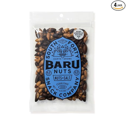 South 40 Snacks Dry Roasted Salted Baru Nuts, Just 2 Ingredients (6.5oz bags, pack of 4)