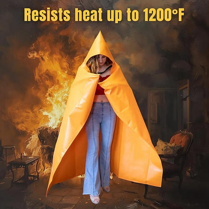 Supa Ant Silicone Fire Cloak for Fireproof Suit Emergency Blanket for Home and Kitchen - Emergency Poncho as Heat Shield Blanket - Fire Resistant Hoodie - Escape Suit with Cape and Hood (47x39 in.- S)