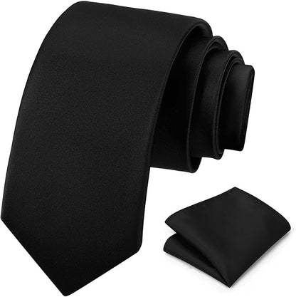 PenSee Men's Tie Set Solid Pure Color 3.15" (8CM) Classic Formal Plain Necktie and Pocket Square Set For Men