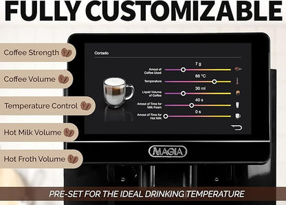 Zulay Magia Fully Automatic Espresso Machine With Grinder - 19 Customizable Coffee Options - Auto-Cleaning For Easy Maintenance - Milk-Foam System For Latte, Cappuccino, Macchiato - OG Black