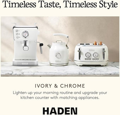 HADEN Barista Brew Espresso Coffee Machine, Stainless Steel Espresso Maker with Milk Frother and Steamer Function and 1.5L Water Tank, Ivory & Copper