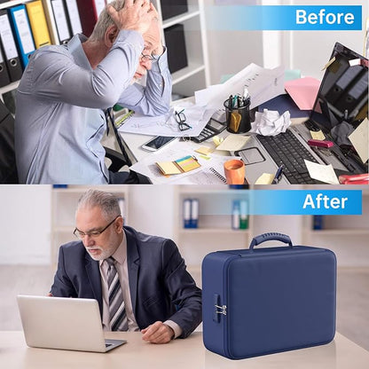 ENGPOW 5200°F Fireproof Document Bag with Lock, Upgraded Heat Insulated Fireproof＆Waterproof Box 8 Layers Document Organizer, Portable Home Travel Safe Storage Box for Important Files, Laptop, Blue