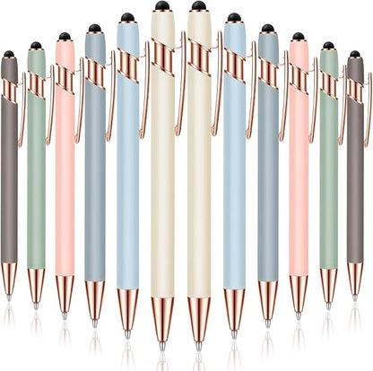 Tenare 12 Pieces 2 in 1 Stylus Metal Ballpoint Pen with Stylus Tip, 1.0 mm Black Ink Ballpoint Pen for Touch Screens(Morandi Color)