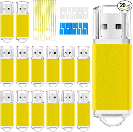 16GB USB Flash Drive 20 Pack Nicepicten USB 2.0 Flash Drives Thumb Drive 16GB Jump Zip Drives Memoria USB Memory Stick Bulk with 20PCS Lanyard Label (Yellow)