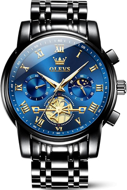 OLEVS Watches Men Waterproof Luxury Big Face Mens Watch Stainless Steel Quartz Analog Dress Watches for Men Luminous Multifunction Man Watch Relojes De Hombre