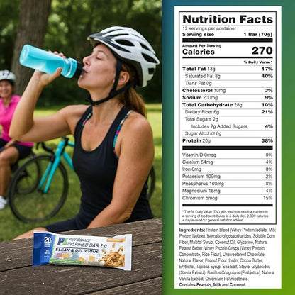 Performance Inspired Nutrition - Protein Bar 2.0 – Contains - 20G Protein - 6G Fiber - 4g MCTs - 1 Billion CFU Probiotics – 1G Prebiotics - G Free – BIG 70g Bar - Peanut Butter - 12Ct. Box