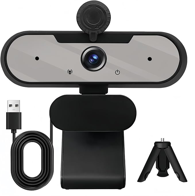 USB HD 1080P Video Webcam and Wide Angle Camera with Built-in Microphone and Rotatable Tripod,for Laptop Computer or Desktop PC,Great for Live Streaming.Calls.Video Conferencing(Grey)