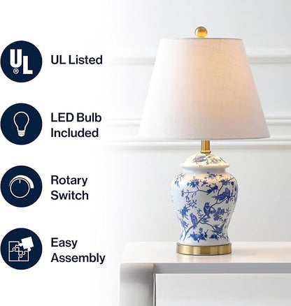 JONATHAN Y JYL3005A Penelope 22" Chinoiserie LED Table Classic Cottage Bedside Desk Nightstand Lamp for Bedroom Living Room Office College Bookcase LED Bulb Included, Blue/White