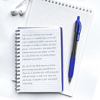EYEYE G-103 Retractable 0.5mm Gel Pens, 10 Pack Extra Fine Point Blue Ink Pens Quick Dry, Ballpoint Pen Fine Point Smooth Writing Pens for Office School Supplies