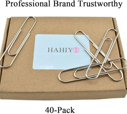 HAHIYO Paper Clips Sturdy Smooth Extra Large 3 inches Length 40 Pack Paperclips Heavy Duty Tight Grip Rust Proof Reusable Metal Bright Silver for Home Office School