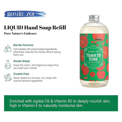 ROMIIE ZOI Liquid Hand Soap Refill, Tomato Vine, Gentle & Moisturizing Formula, 750 ML/ 26 FL OZ