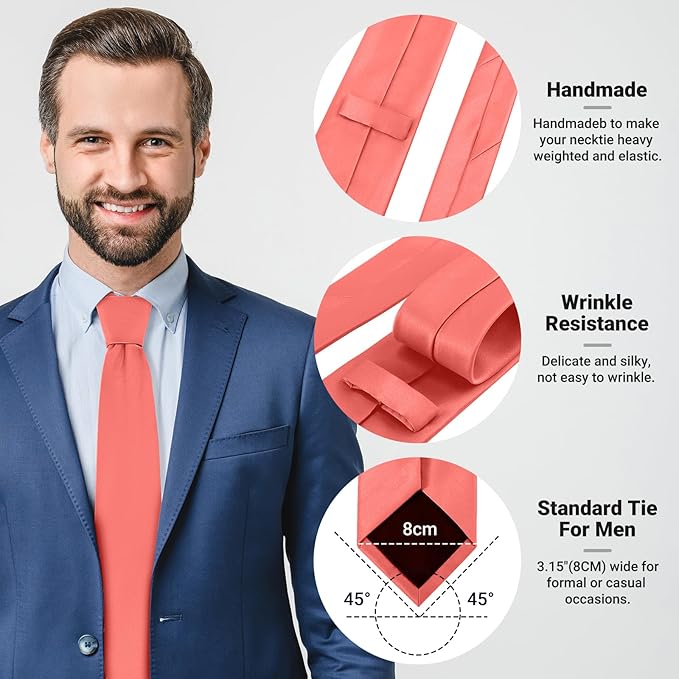 Black Ties For Men Solid Pure Color Formal Neckties 3.15" (8CM) Men's Tie for Business and Wedding with Gift Box