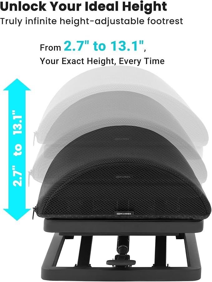 Truly Infinite Height Adjustable Footrest｜No Bending Needed—Foot Step-to-Adjust｜2.7"-13.1" Height｜Washable｜Foot Rest Stool for Under Desk at Work, Office/Home/Gaming/Study Desk Essentials