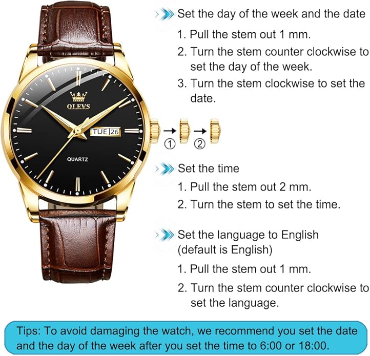 OLEVS Men's Simple Watch with Day and Date, Stainless Steel Analog Quartz Watches for Men, Classic Luminous Hands Men's Dress Watches, Black/White/Blue Dial