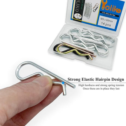 14 Pcs Heavy Duty Hitch Pins Clip R Clips Spring Retaining Wire Hair Pins Cotter Pin Strong Spring Tension Large Carter Pin R clip large for trailer Tractor Mower Carts Truck GalvanizingM3x60mm