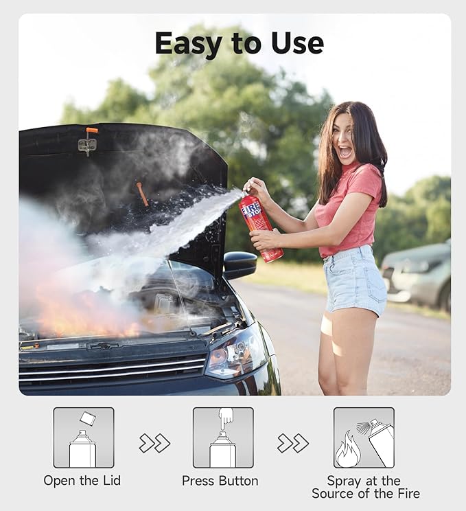 Fire Extinguisher 2-Pack with Mounting Bracket for Home, Kitchen, Car, Grill - Portable Small A, B, C, K Fire Extinguisher - 8-in-1 - Prevents Reignition.