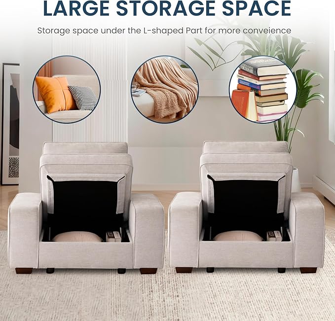 TEKAMON 45" Accent Chair with Seat Storage, Oversized Wide Single Sofa Chair, Modern Chenille Fabric Armchair for Living Room/Office with Wide Armrests, Side Pockets，USB Port, Washable Covers(1P)