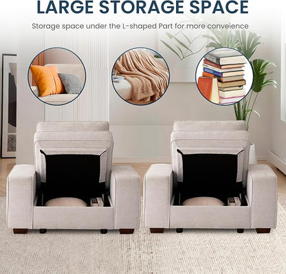 TEKAMON 45" Accent Chair with Seat Storage, Oversized Wide Single Sofa Chair, Modern Chenille Fabric Armchair for Living Room/Office with Wide Armrests, Side Pockets，USB Port, Washable Covers(1P)