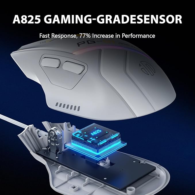INPHIC PG1 Wired Computer Gaming Mouse Ergonomic, 12800 DPI High-Precision, 6 Programmable Buttons, RGB Backlit for Gaming - White Gray