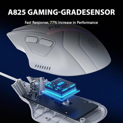 INPHIC PG1 Wired Computer Gaming Mouse Ergonomic, 12800 DPI High-Precision, 6 Programmable Buttons, RGB Backlit for Gaming - White Gray