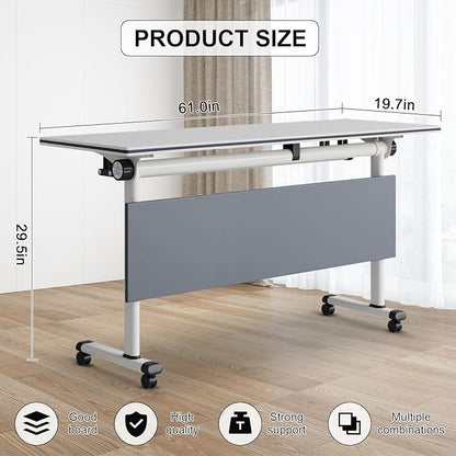 Conference Table Folding Conference Room Tables, Modern Mobile Meeting Training Table with Silent Wheels, Foldable Seminar Table for Offices, Classrooms, Libraries (6, Grey, 61in)